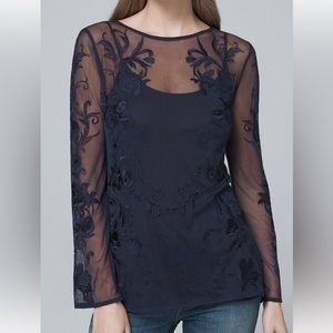NWT  WHBM Floral-Embroidered Mesh Tunic